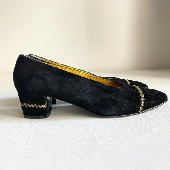 Vintage Anne Klein Couture Black Suede  Zipper Detail Unique Loafers - Picture 2 of 9